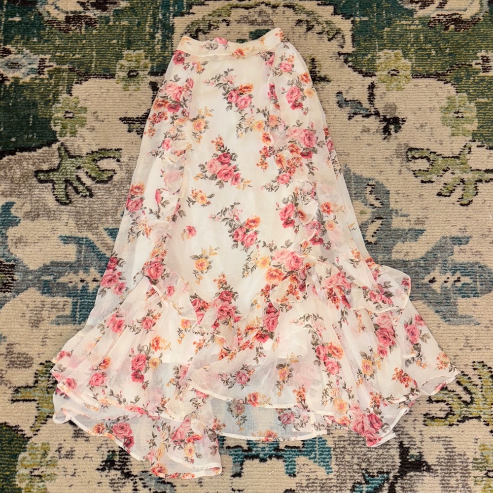 Altar'd State White and Pink Floral Skirt